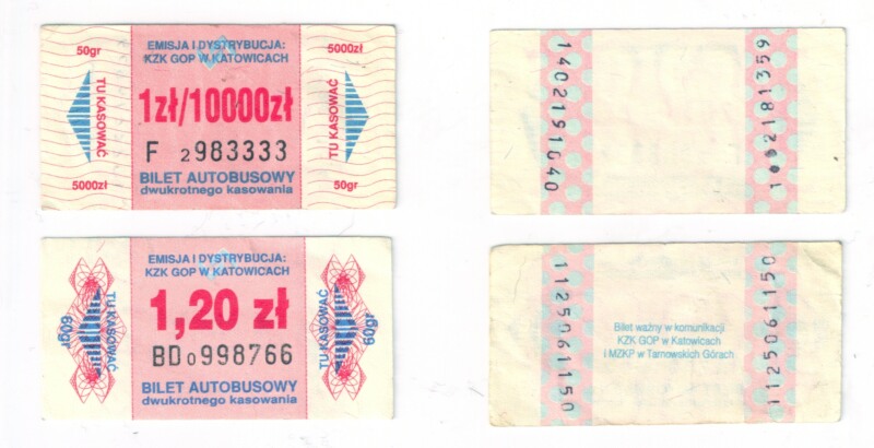 Bilety dwukrotnego kasowania KZK GOP 1996-97