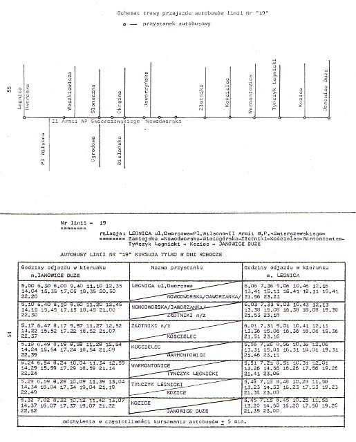 Rozkad jazdy wraz ze schematem linii ''19''