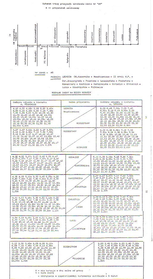 Rozkad jazdy wraz ze schematem linii ''45''