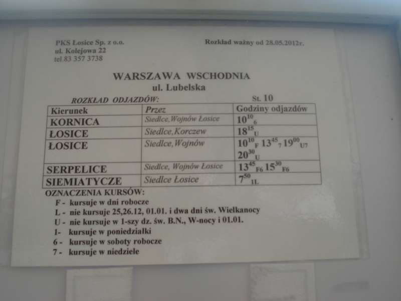 Rozkad PKS osice - Warszawa Wschodnia - ciekawostka